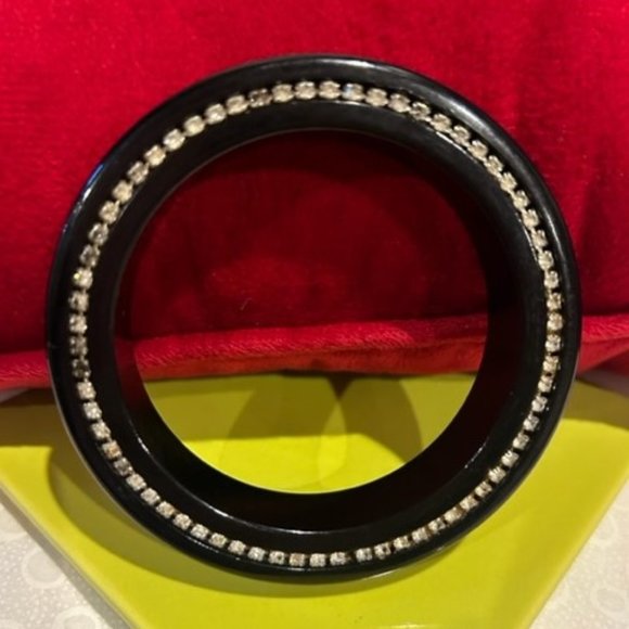 CHUNKY BLACK Lucite Rhinestone Bangle BRACELET - Picture 5 of 7